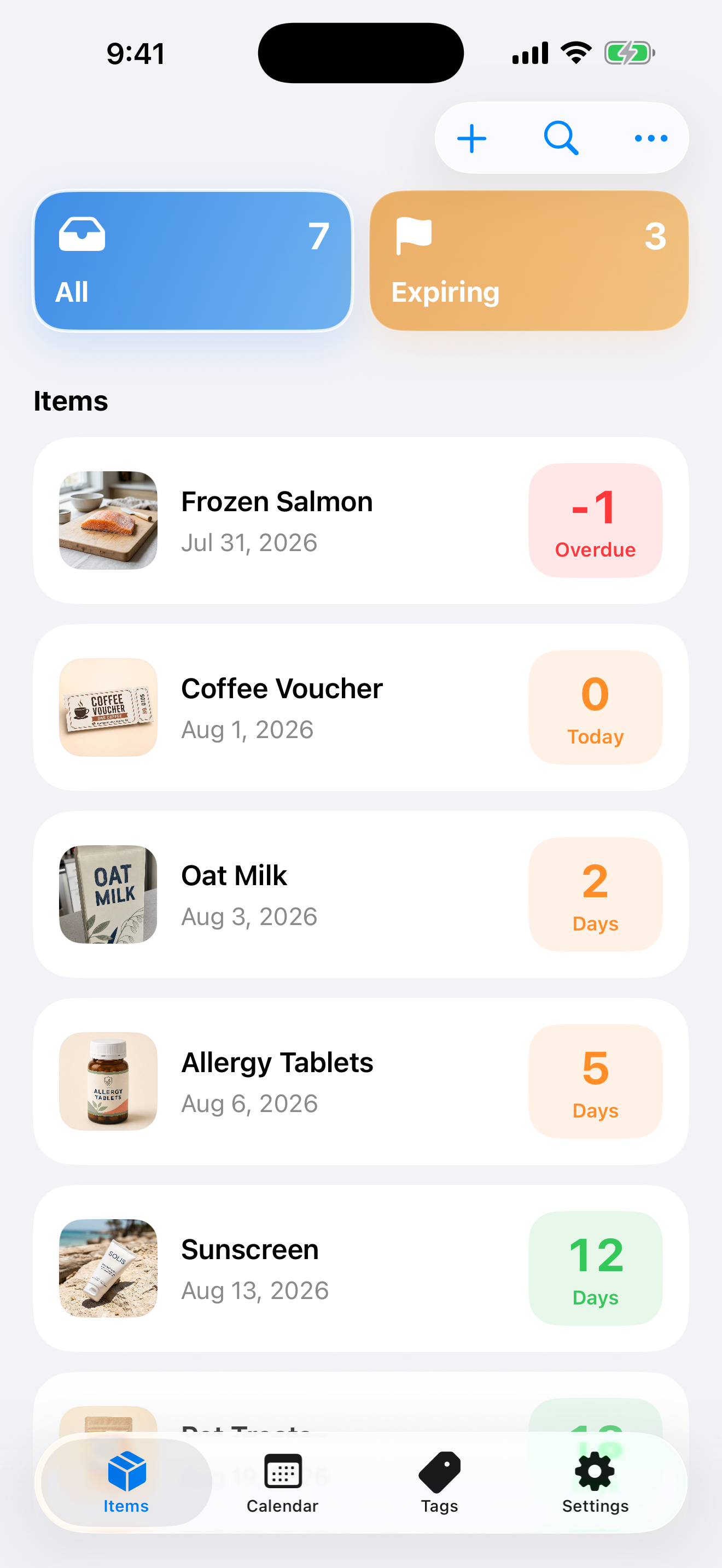 FreshMemo item list screen